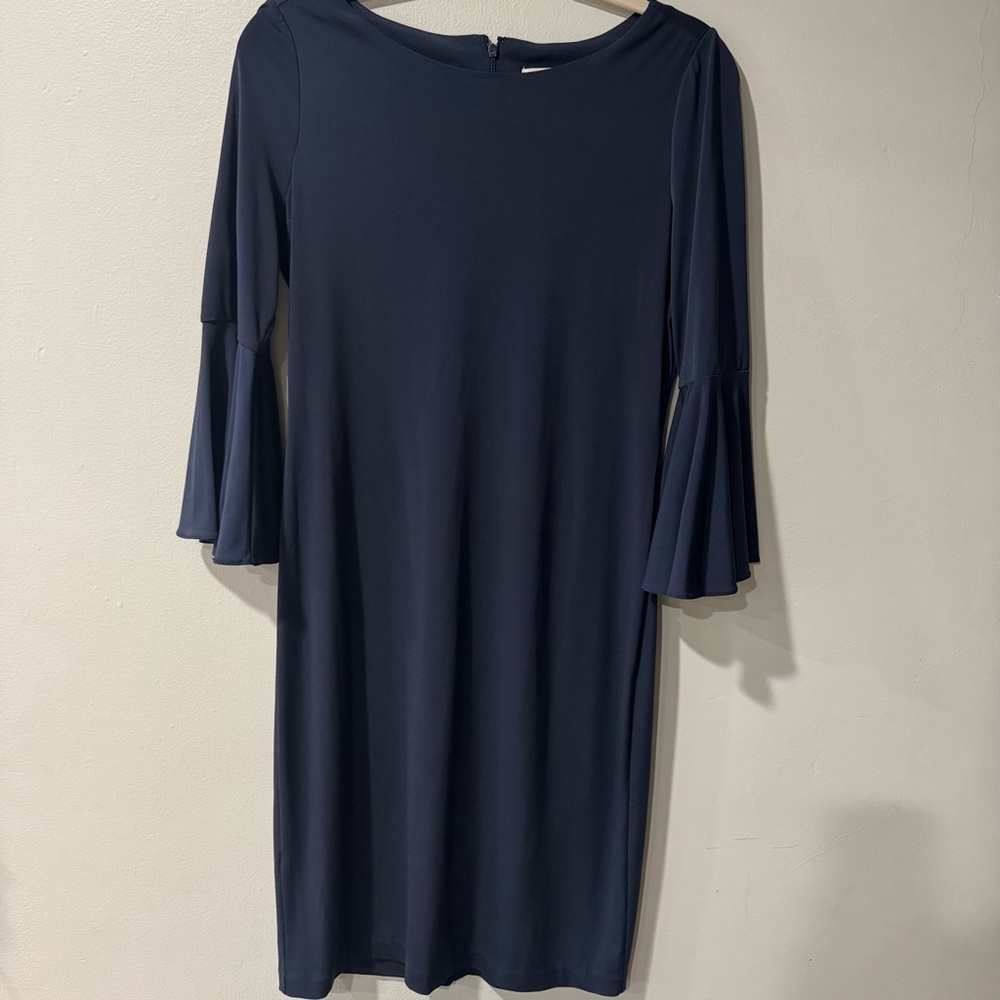 Calvin Klein Navy Blue 3/4 Bell Sleeve Party Mini Dress Size 6 Sheath